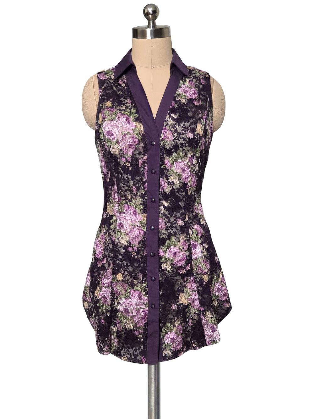 Lydia USA Romantic Floral Print Lace Corset Back Purple Blouse Top 1X